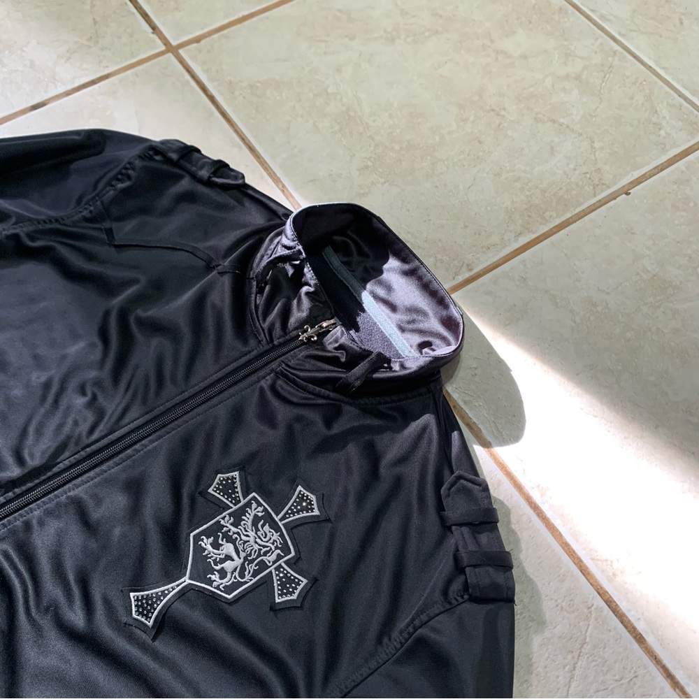 Franky Max Unique Rare Cross Embroidered Rhinestone Full Zip Jacket Size XL